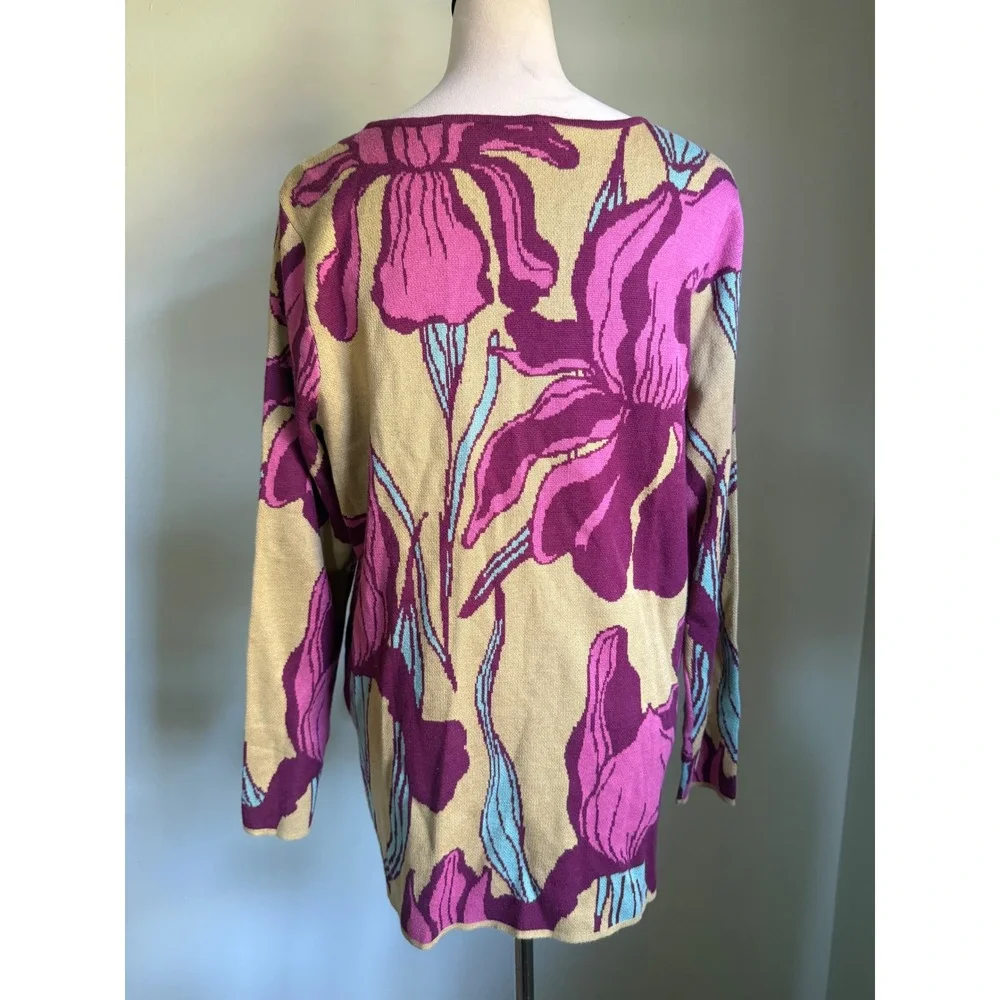 Soft Surroundings Floral Knit Sweater purple boho dainty cottage whimsi retro L